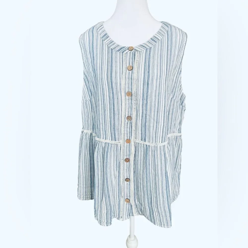 LANE BRYANT STRIPE BUTTON SLEEVELESS TOP, Sz 18‎